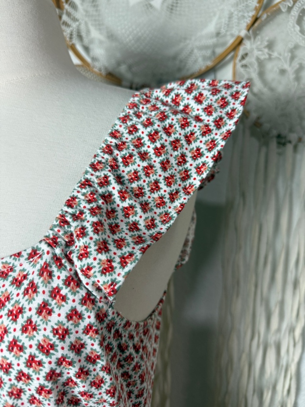 Boden Frill Detail Jersey Midi Dress Red Orange Mini Floral Print Flutter Sleeve - Picture 4 of 14